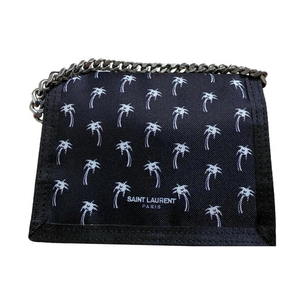 Palm Tree Black Nylon Chain Trifold Wallet - Picture 1 of 4
